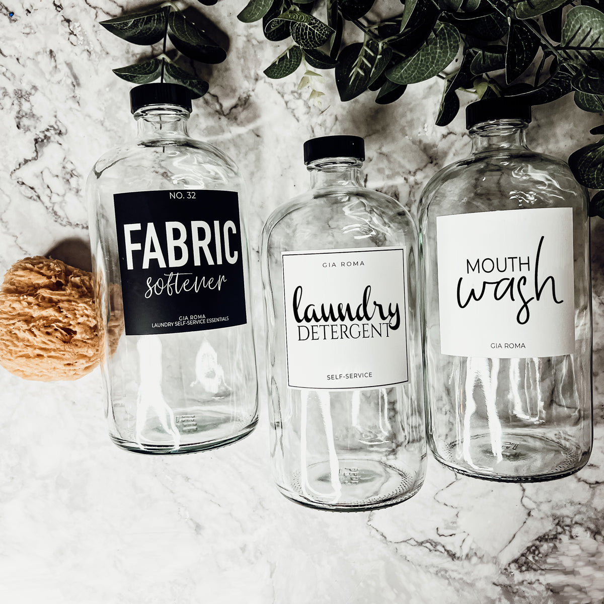 32oz Glass Bottles with Customized Labels - Clear