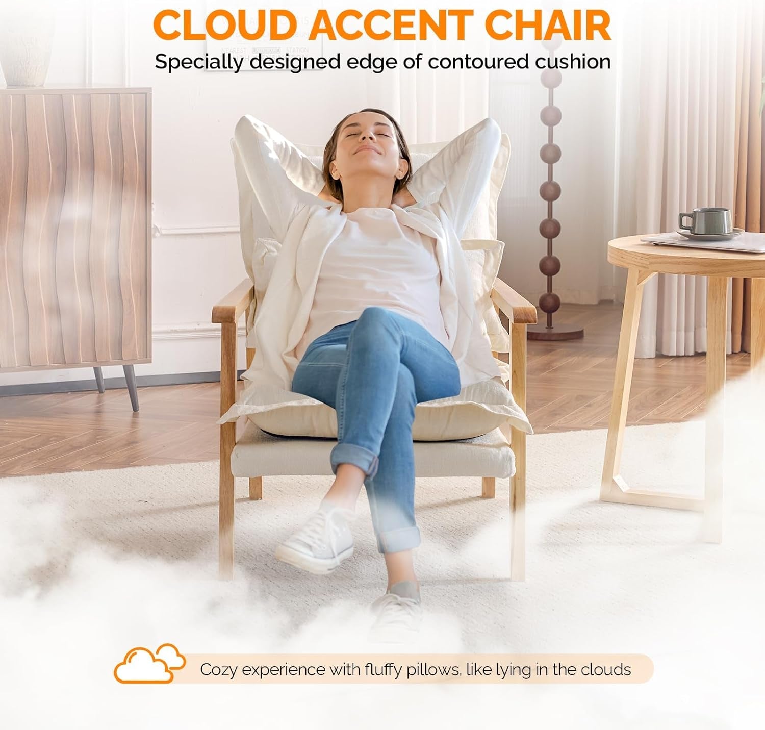 Cloud Accent Armchairs - 2 pc Set, Beige Chenille With Lumbar Pillow