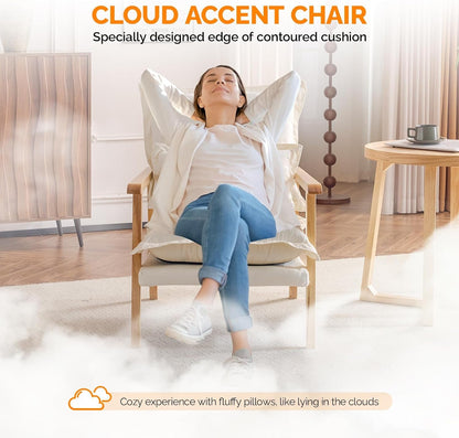 Cloud Accent Armchairs - 2 pc Set, Beige Chenille With Lumbar Pillow