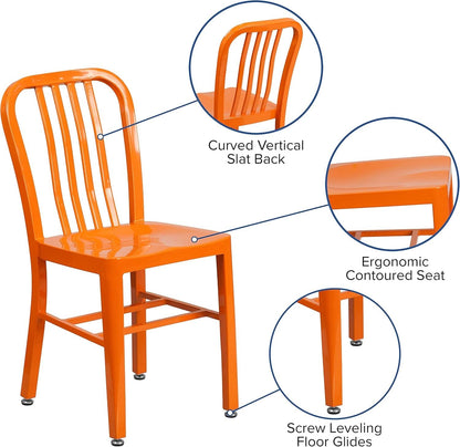 Set of 2 Commercial Grade Indoor/Outdoor Metal Dining Chairs- Orange