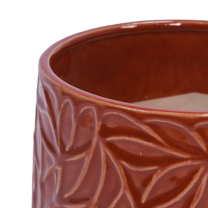 Set of 2 Embossed Ceramic Flowerpots - Red