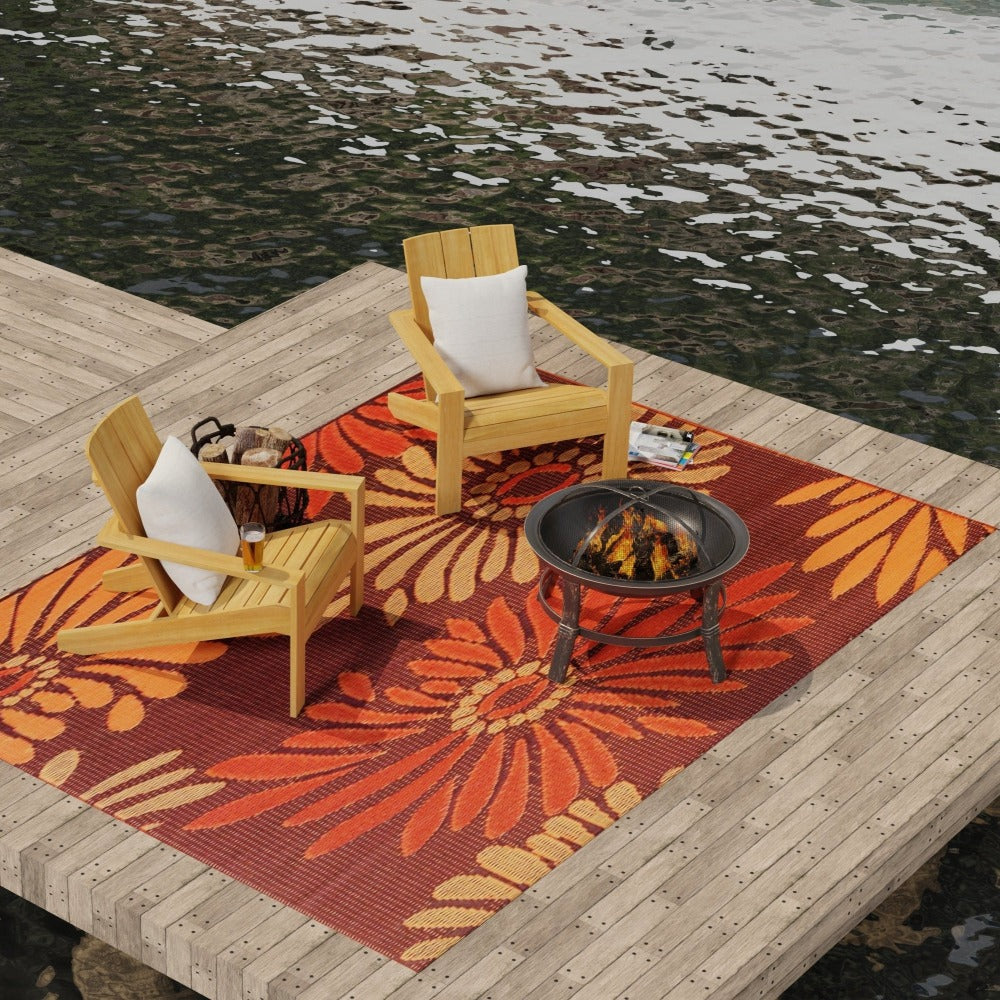 Daisy Orange/Rust Reversible Outdoor Mat