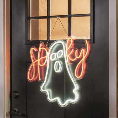 Spooky Ghost Neon Sign Door Hanger