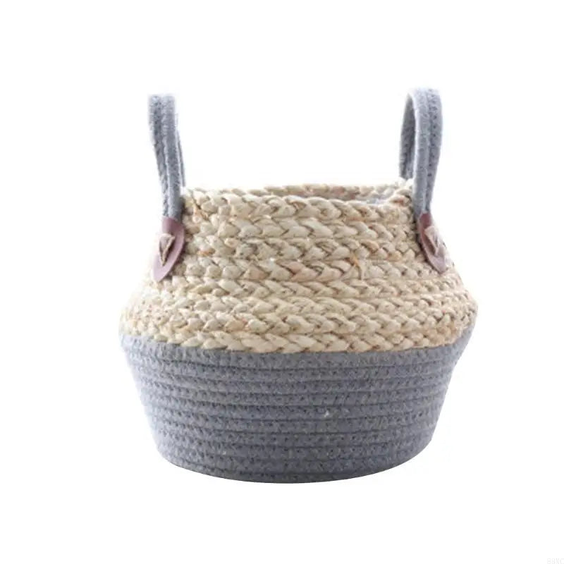 Handwoven Decorative Basket with Handles - grey