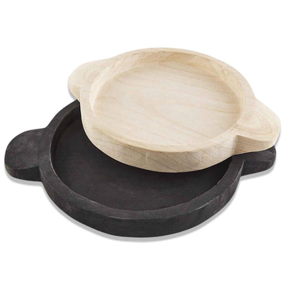 Hand-Painted Paulownia Wood Round Tray with Handles
