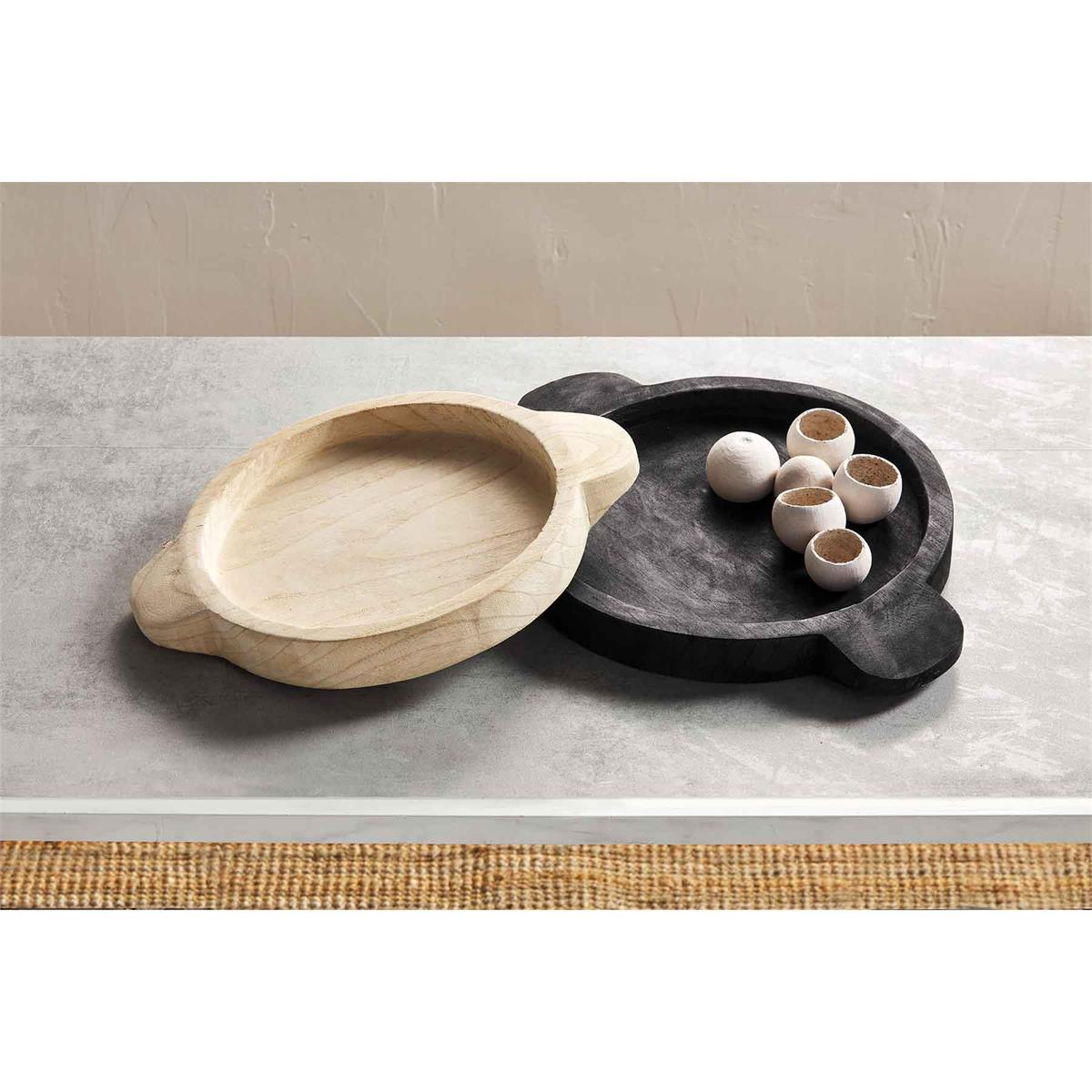 Hand-Painted Paulownia Wood Round Tray with Handles