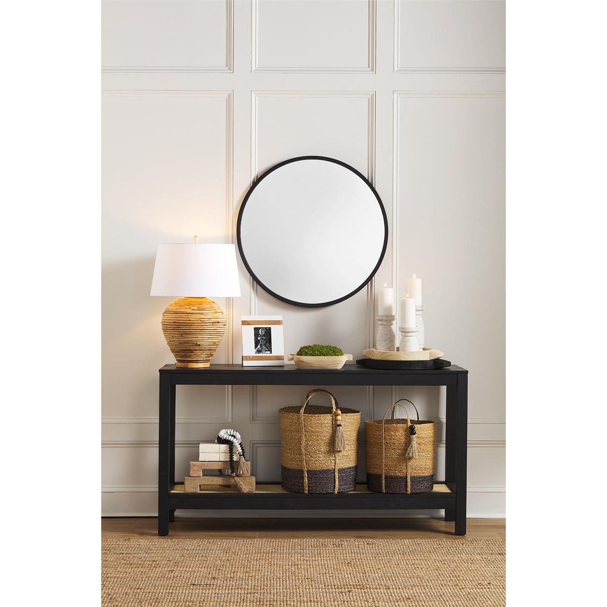 Hand-Painted Paulownia Wood Round Tray with Handles