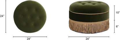 24 Inch Round Premium Textured Upholstered Ottoman - Green