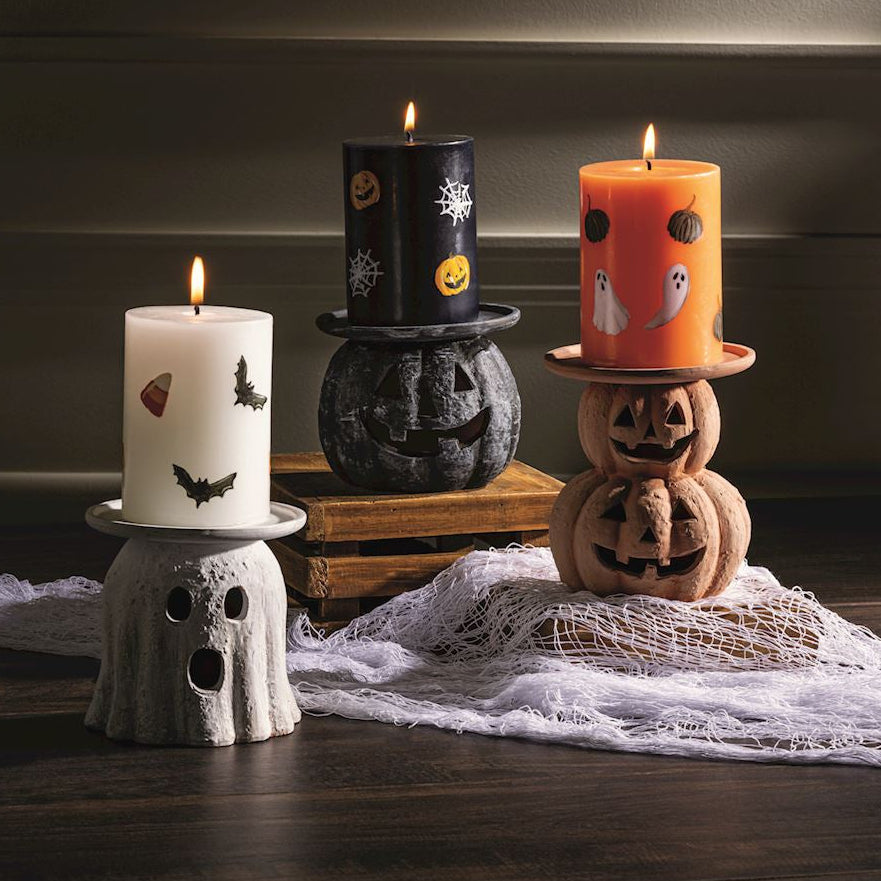 Terracotta Halloween Pillar Candle Holders