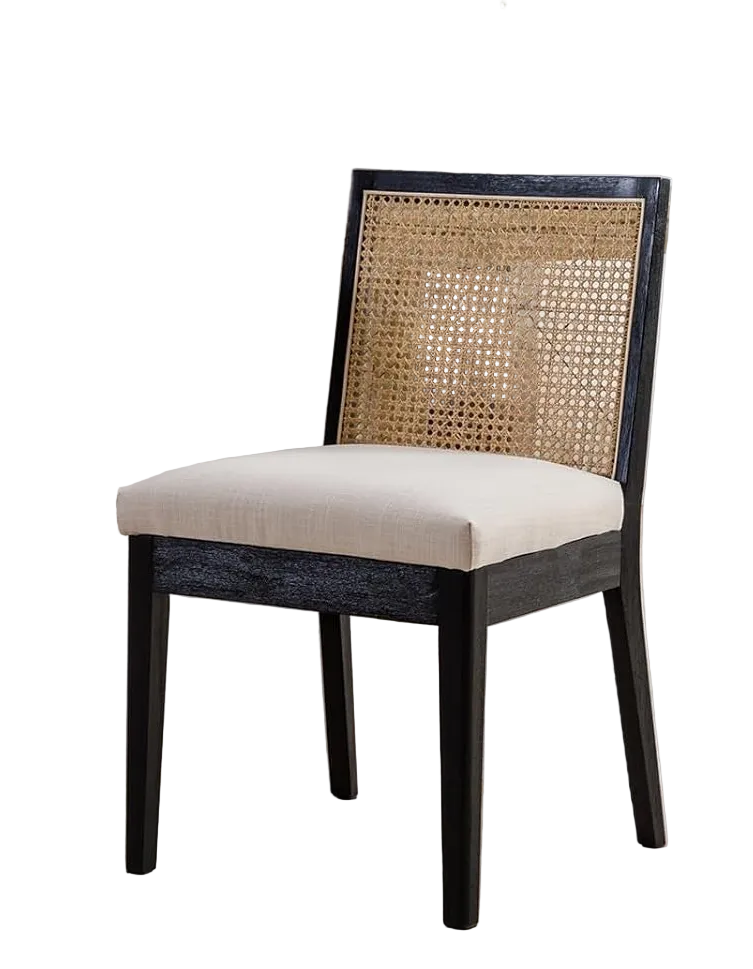 Black/Cream/Rattan Dining Chairs - Set of 6