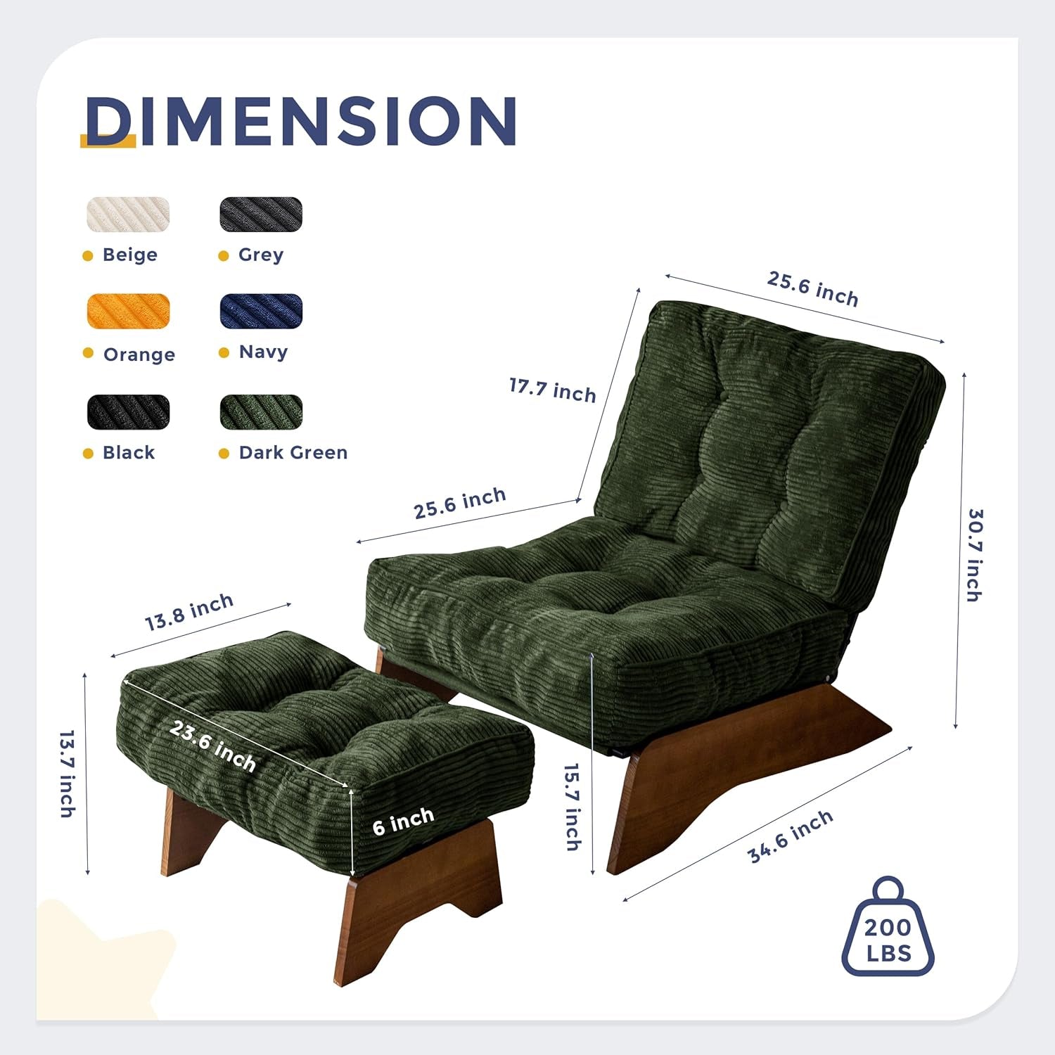 Adjustable Accent Chair With Ottoman in Green