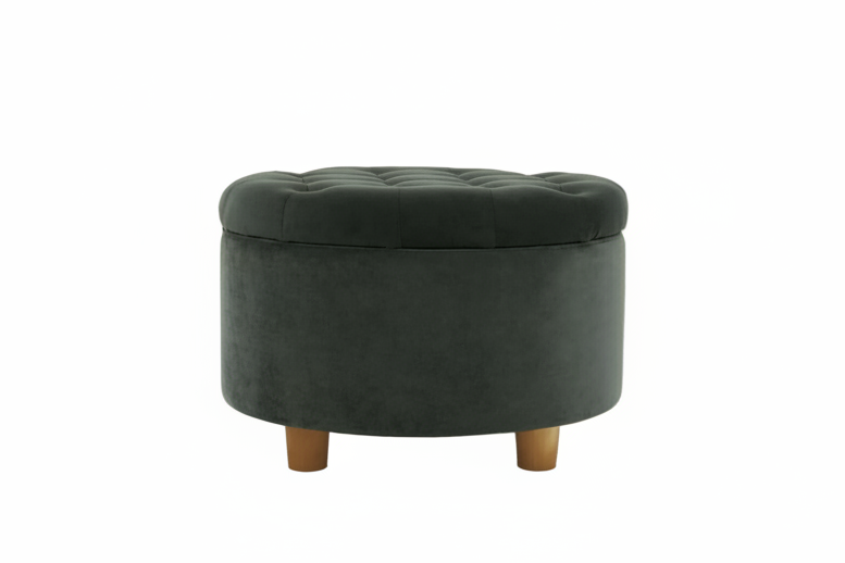 Handcrafted Loden Green Velvet Storage Ottoman