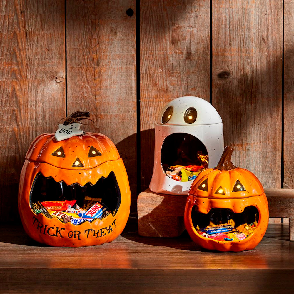 Orange Ceramic Jack-O’-Lantern Open Mouth Candy Container