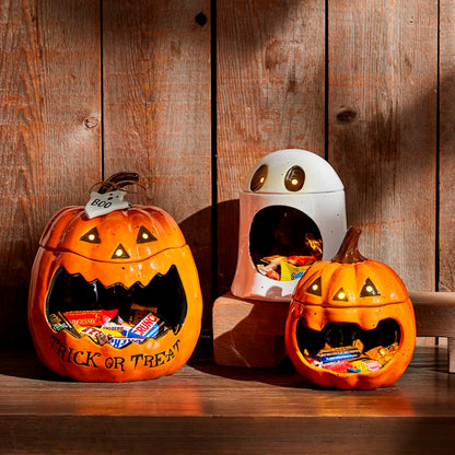 Orange Ceramic Jack-O’-Lantern Open Mouth Candy Container