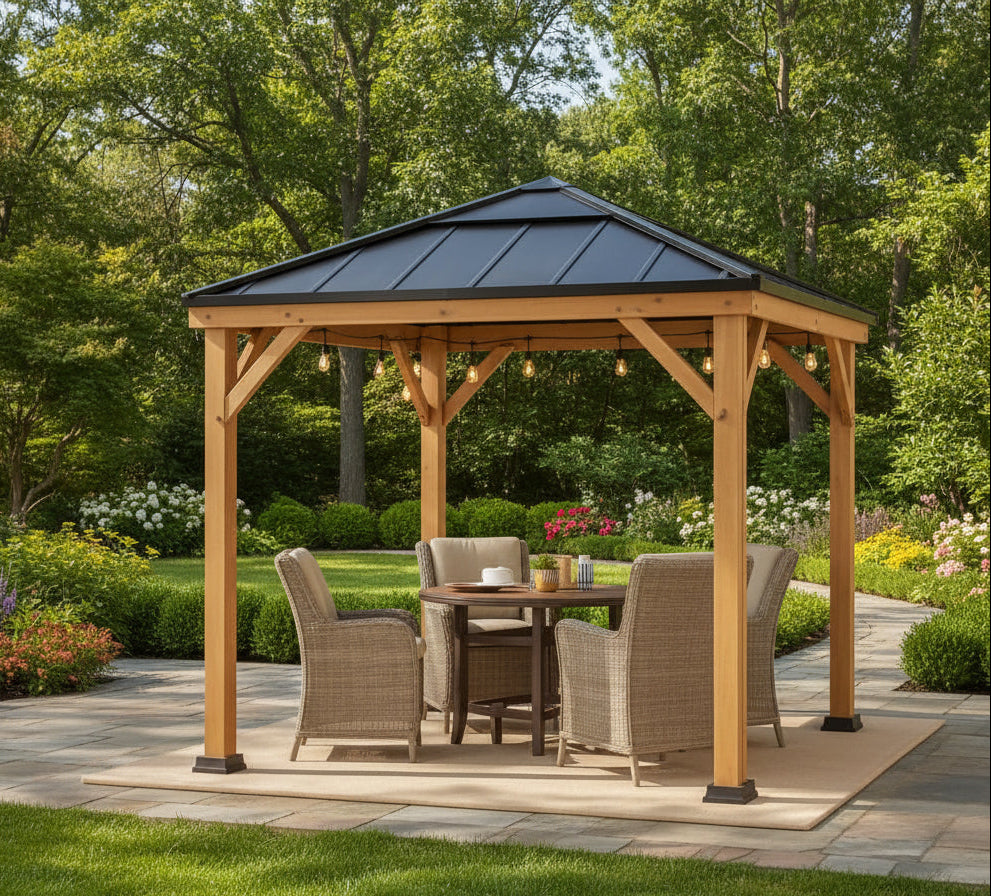 9x9 Cedar Framed Hardtop Outdoor Gazebo