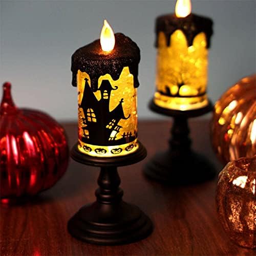 Battery Operated Spooky Spinning Flameless Candle - Black/Orange