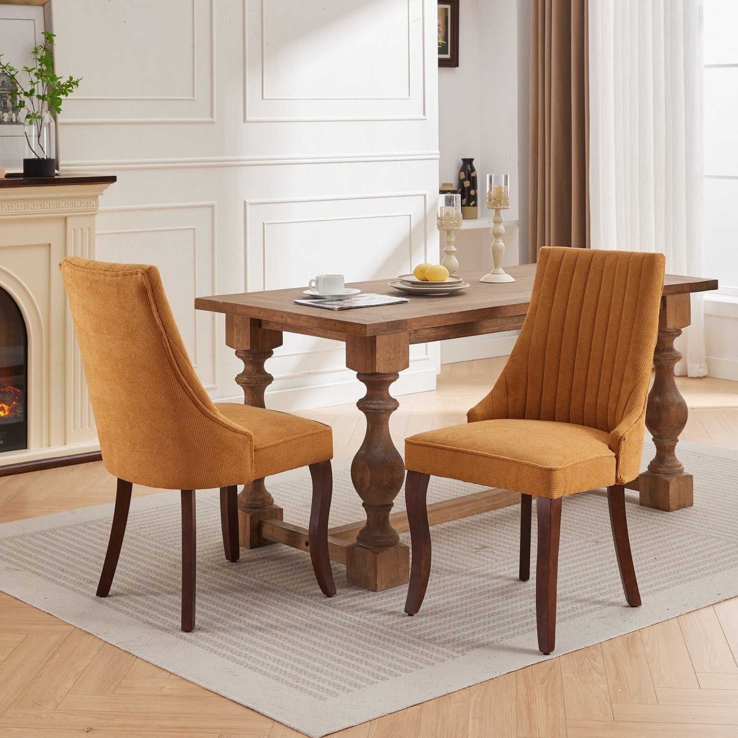 Set of 2 Rayon Cloth Flocking Linen Dining Chairs