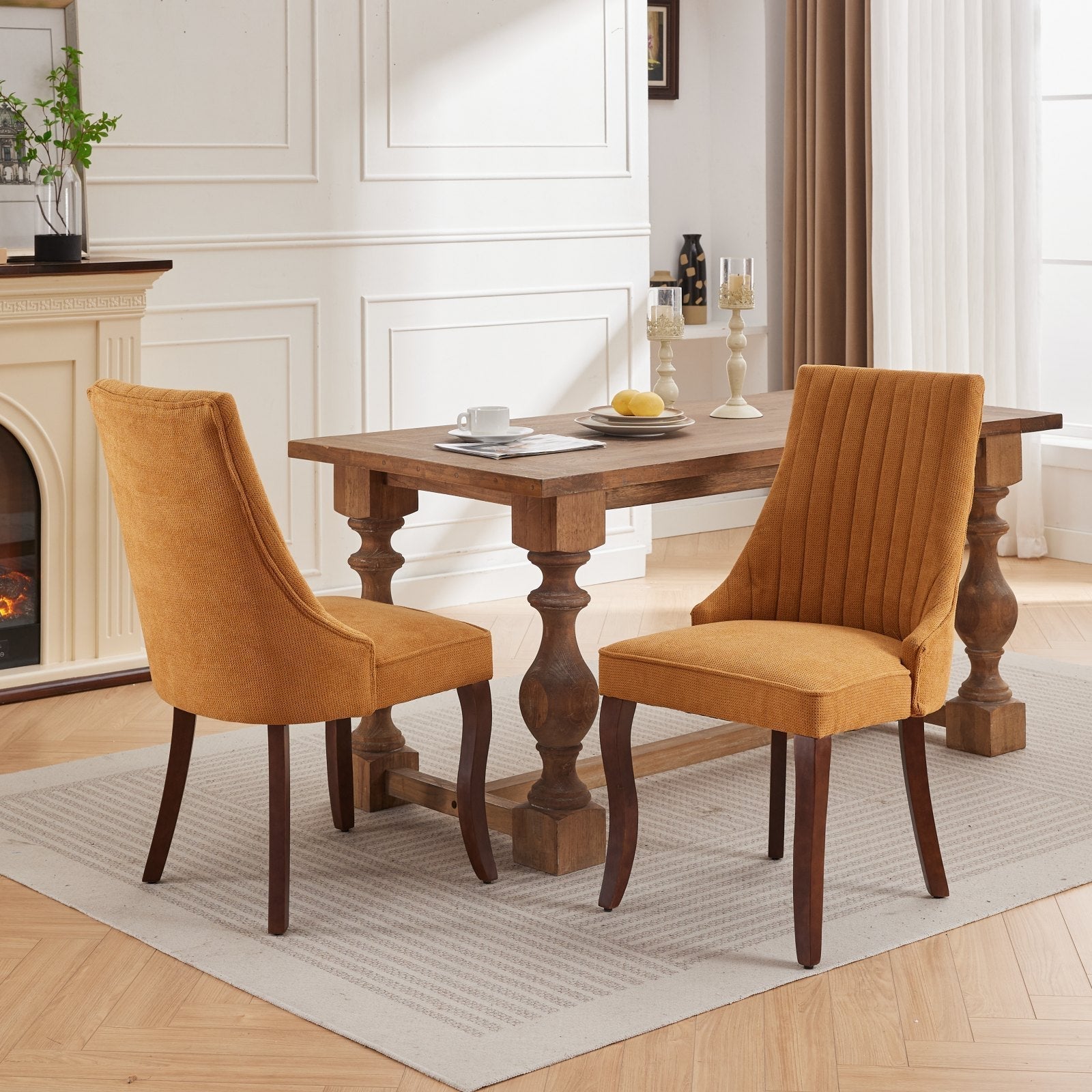 Set of 2 Rayon Cloth Flocking Linen Dining Chairs