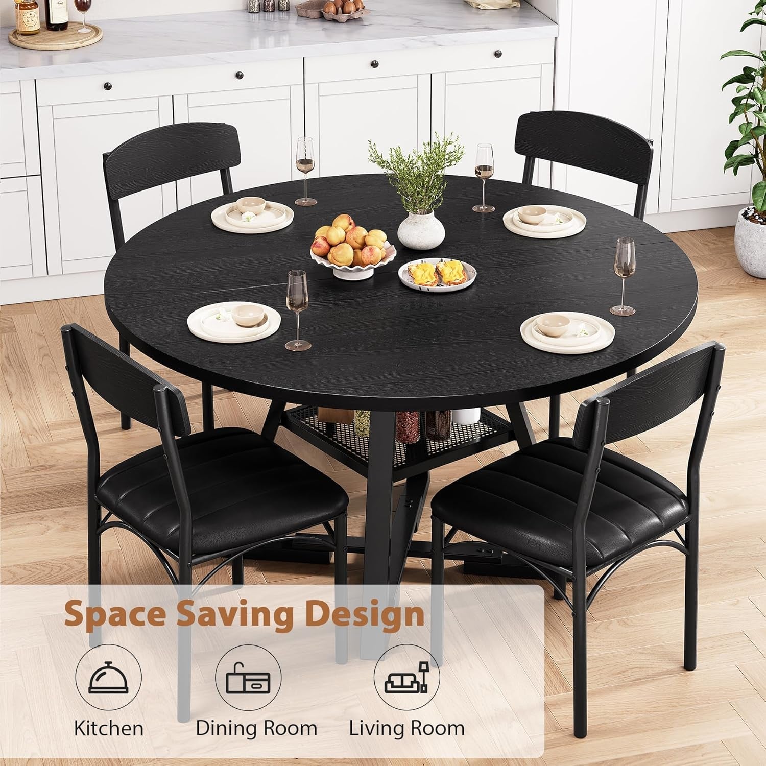Round Dining Set - 5 pc, Black