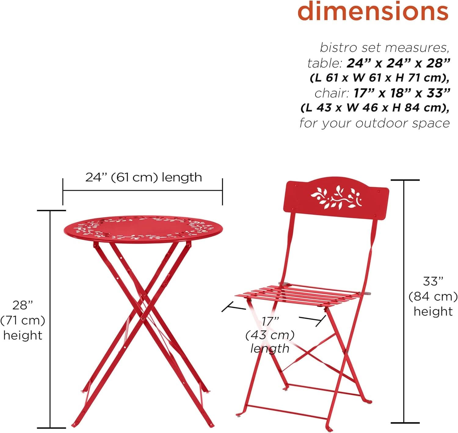 Indoor/Outdoor 3 Piece Bistro Set in Red