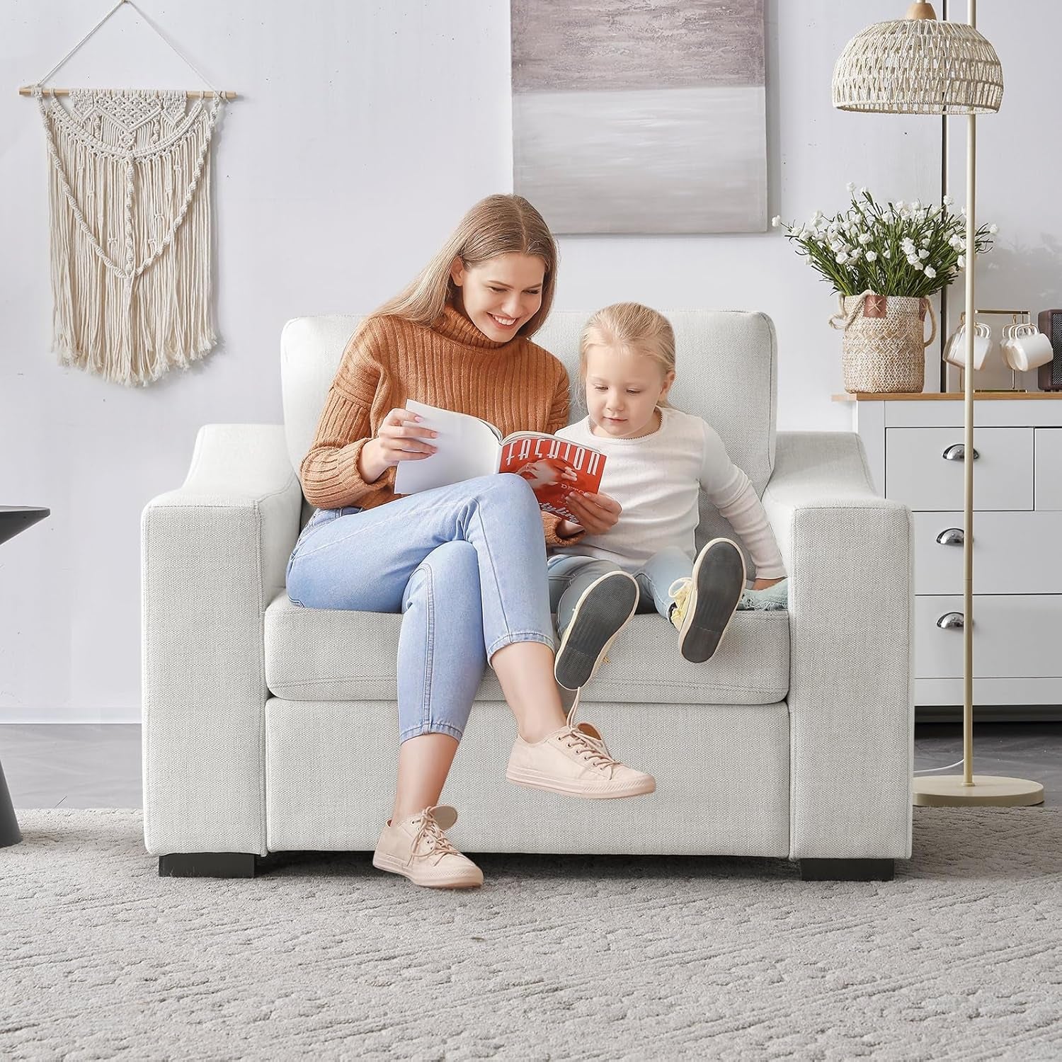 47 Inch Wide Ivory Upholstered Contemporary Armchair