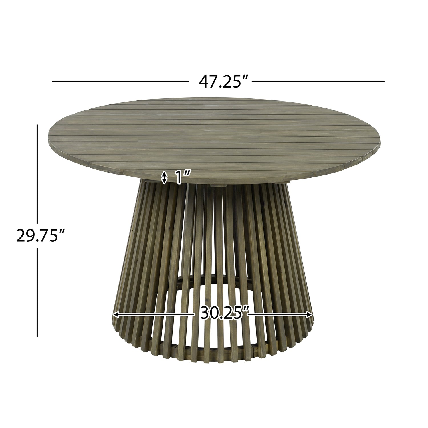 Round Outdoor Grey Acacia Wood Patio Dining Table - 47.25 inch
