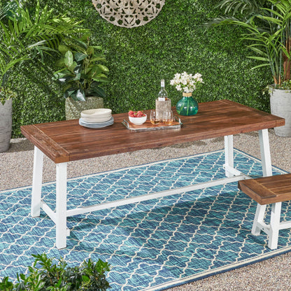 Outdoor Acacia Dining Table with Metal Legs - 79 inch