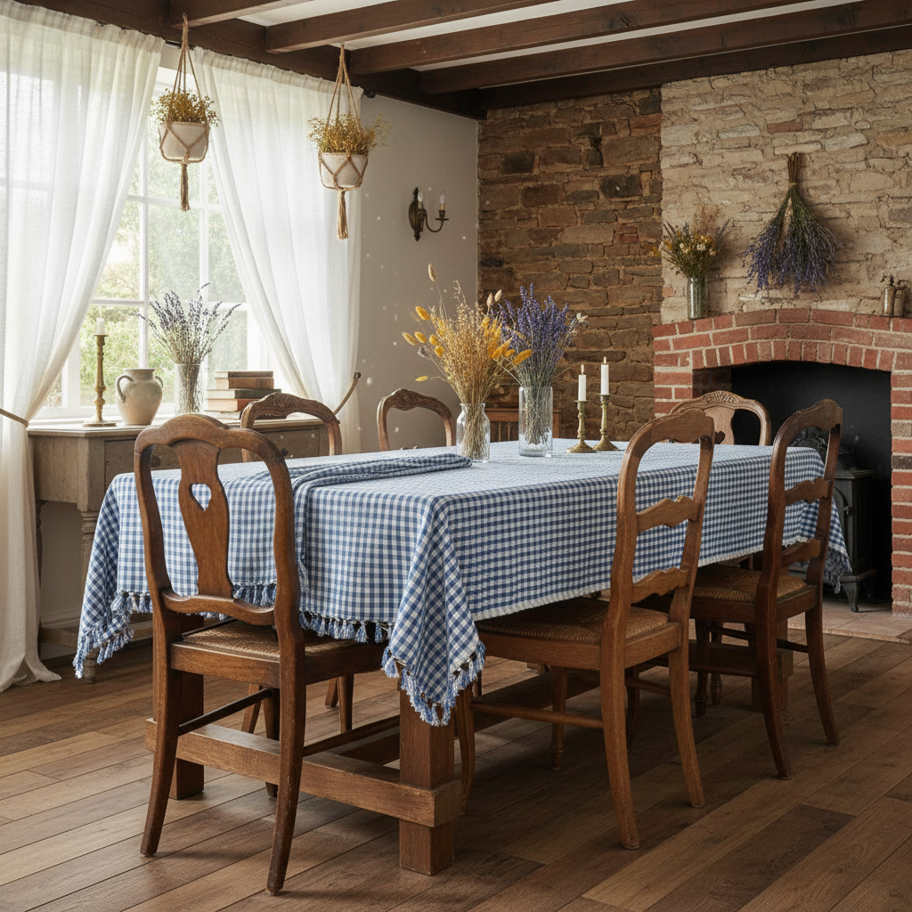 Chambray Gingham Organic Cotton Tablecloth