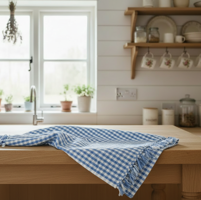 Chambray Gingham Organic Cotton Tablecloth