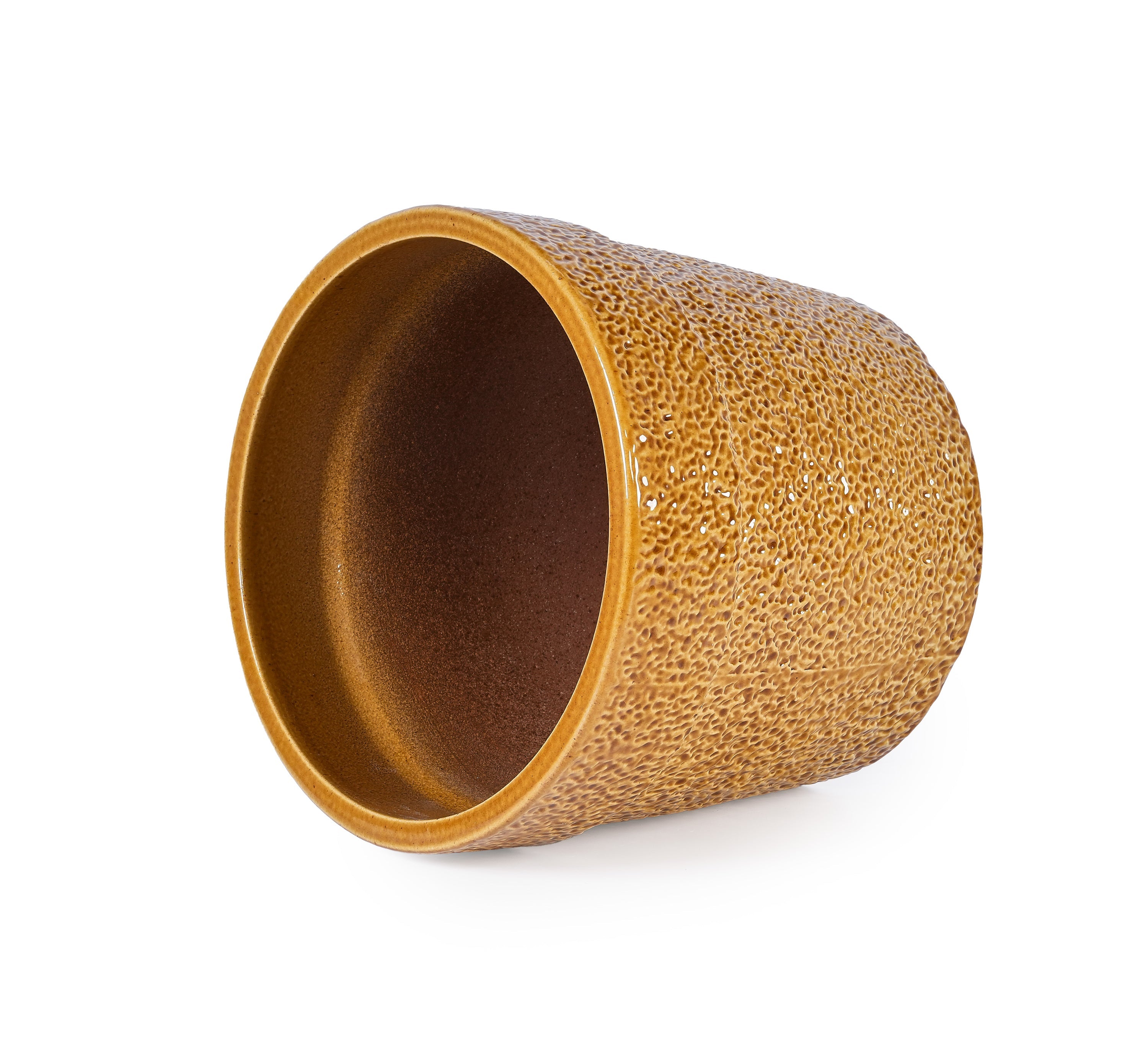 Set of 3 Honey Yellow Textured Ceramic Flowerpots