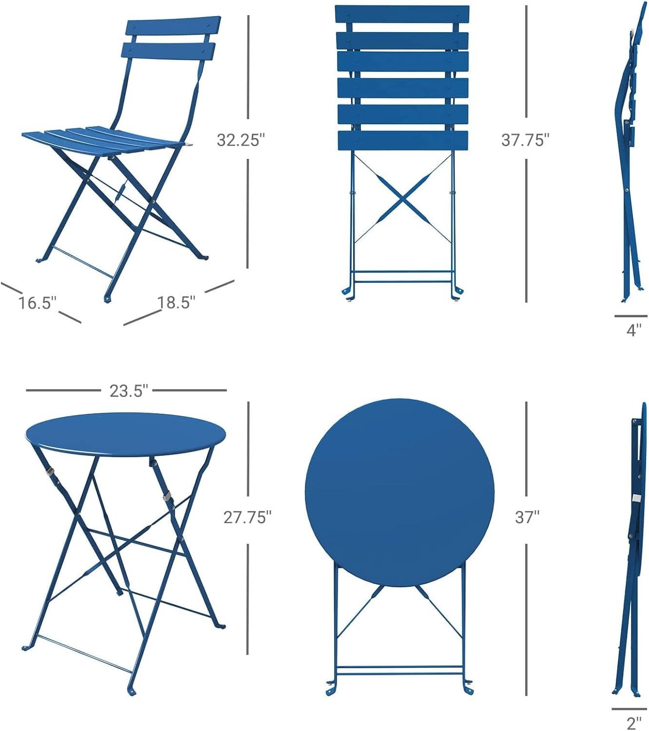 3 Piece Folding Metal Bistro Set in Blue