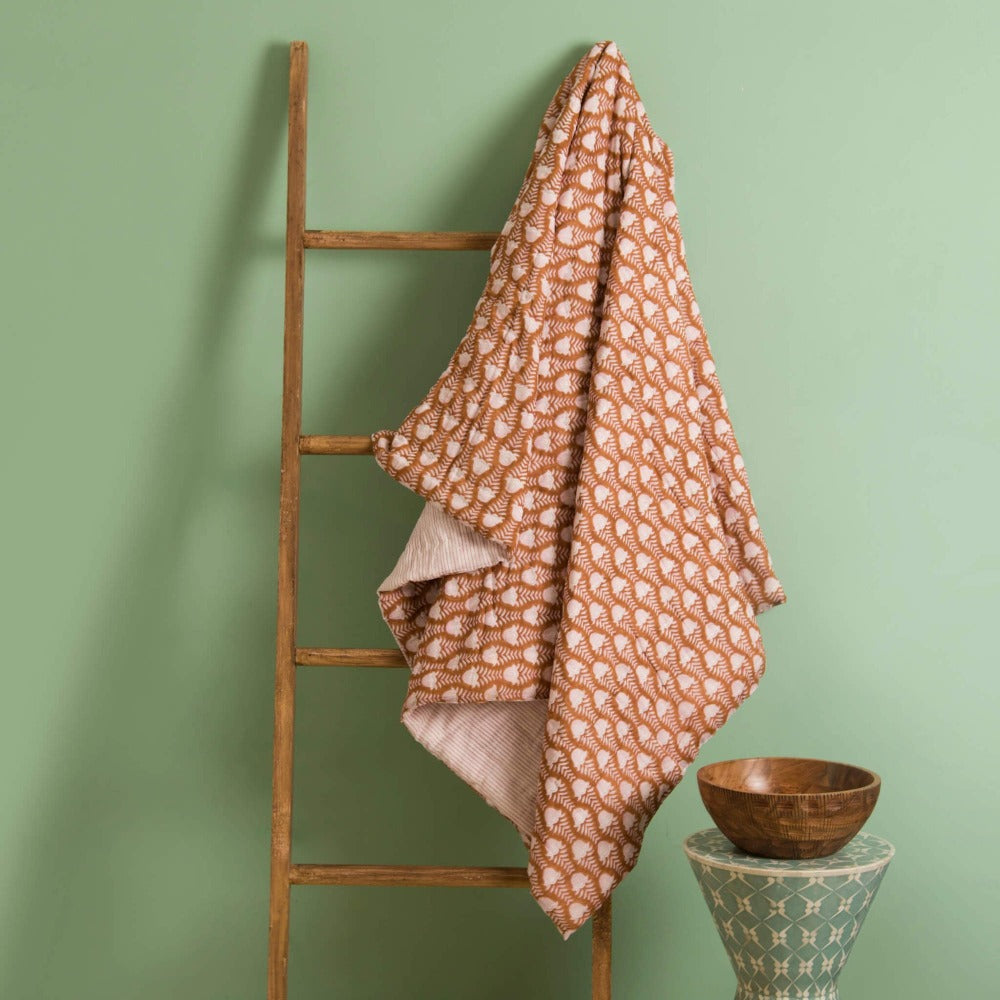 Tulip Cotton Handcrafted Throw in Burnt Orange