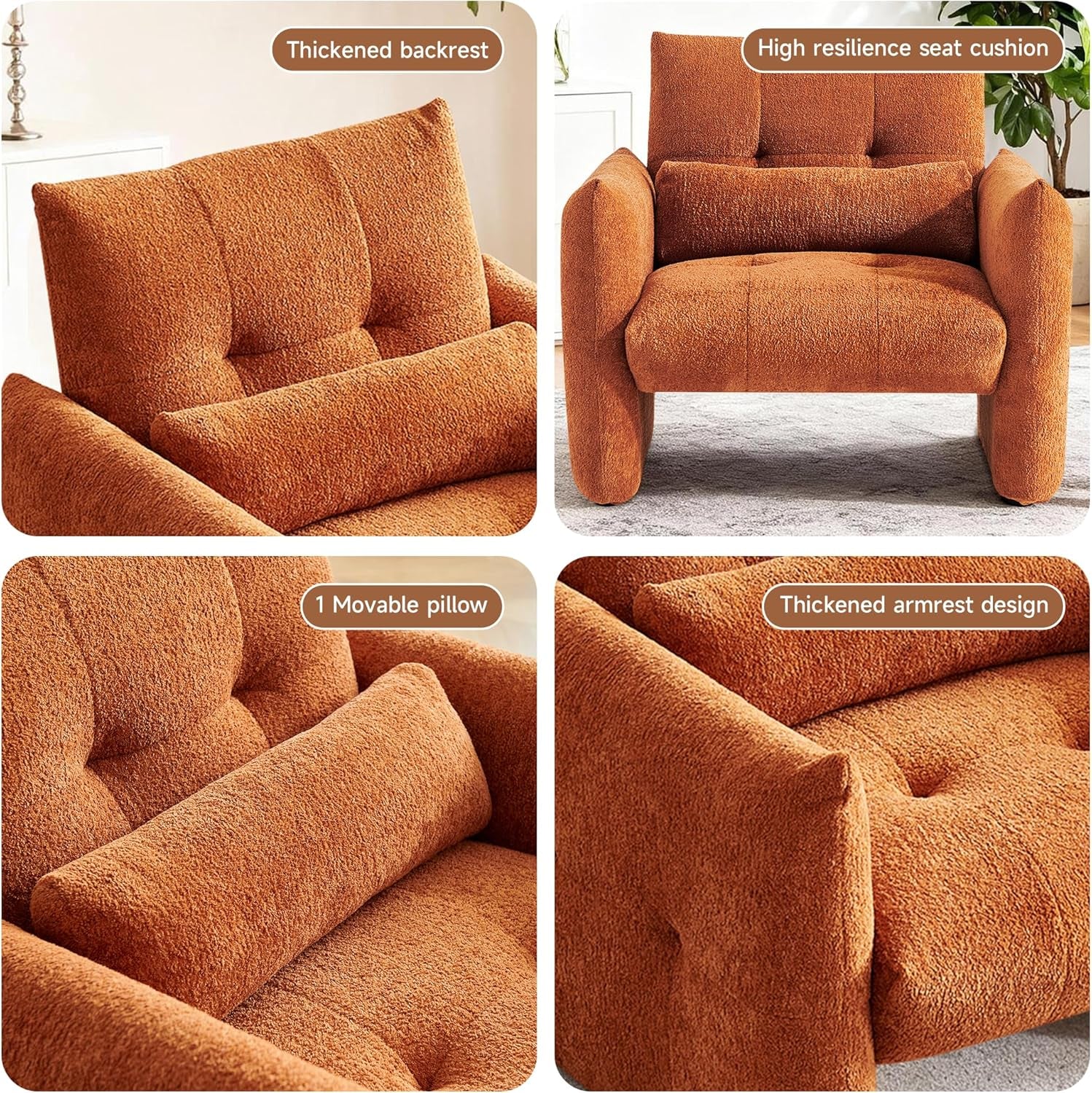 Sherpa Upholstered Arm Chair in Burnt Orange