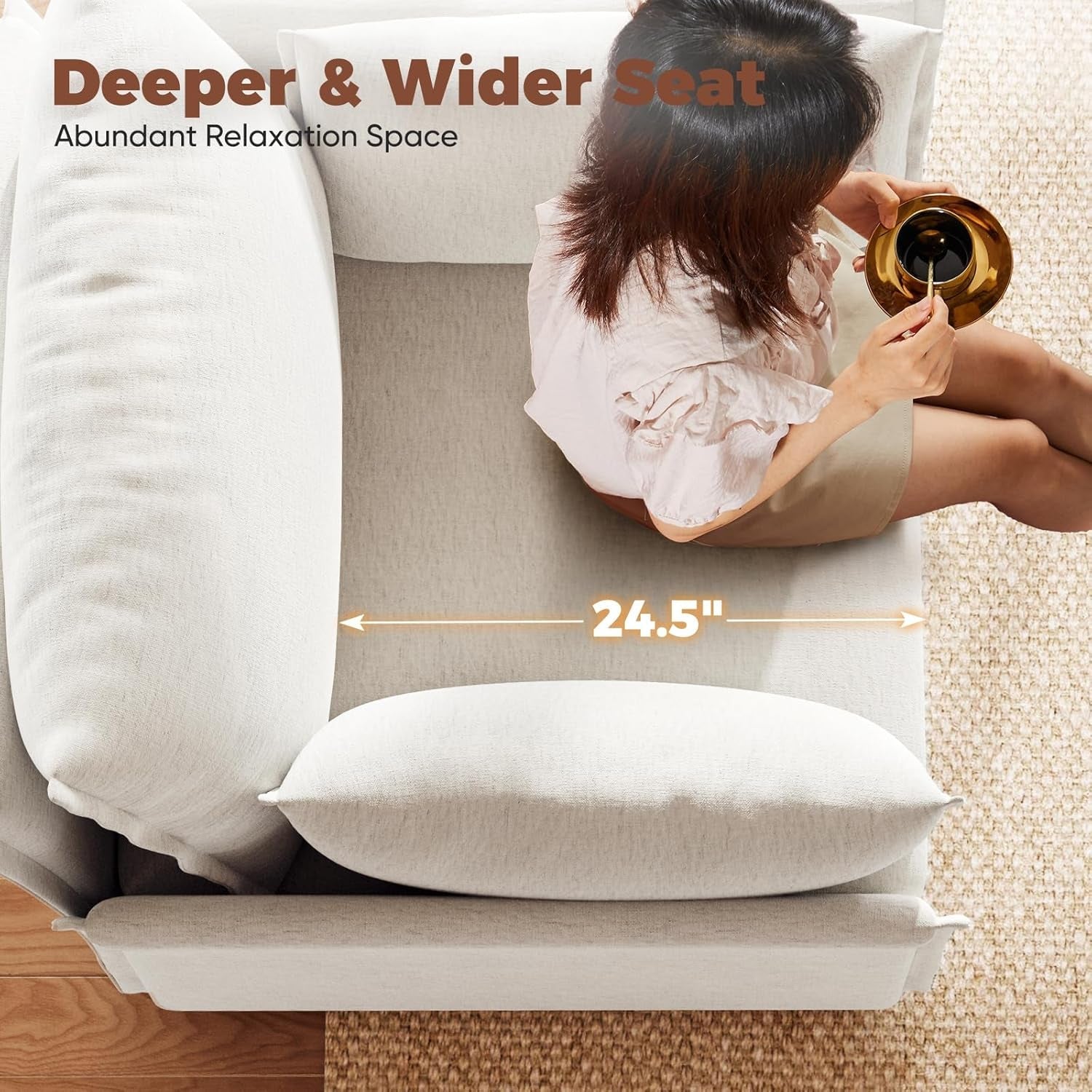 Deep Seat Upholstered Accent Chair in Ivory