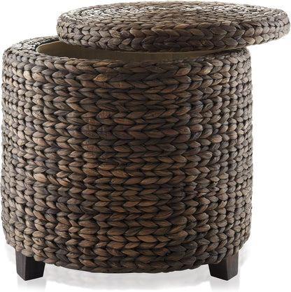 Handwoven Water Hyacinth Ottoman in Espresso