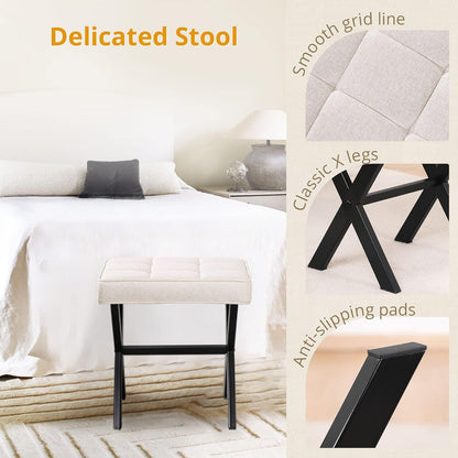 Linen Vanity Ottoman Foot Stool 16.9x12.9x18 Inches