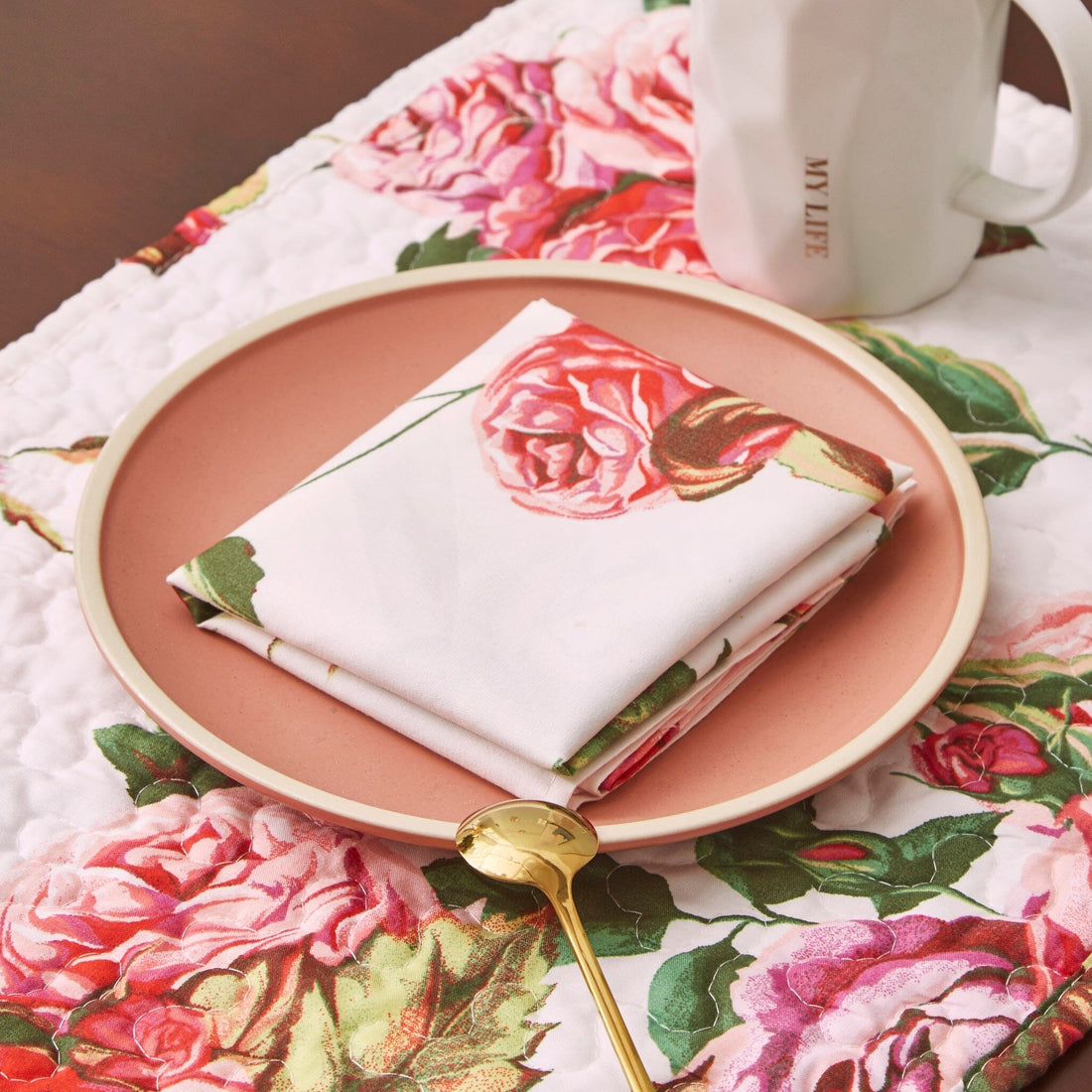 Romantic Roses Floral Dining Napkins - 4 Pc Set