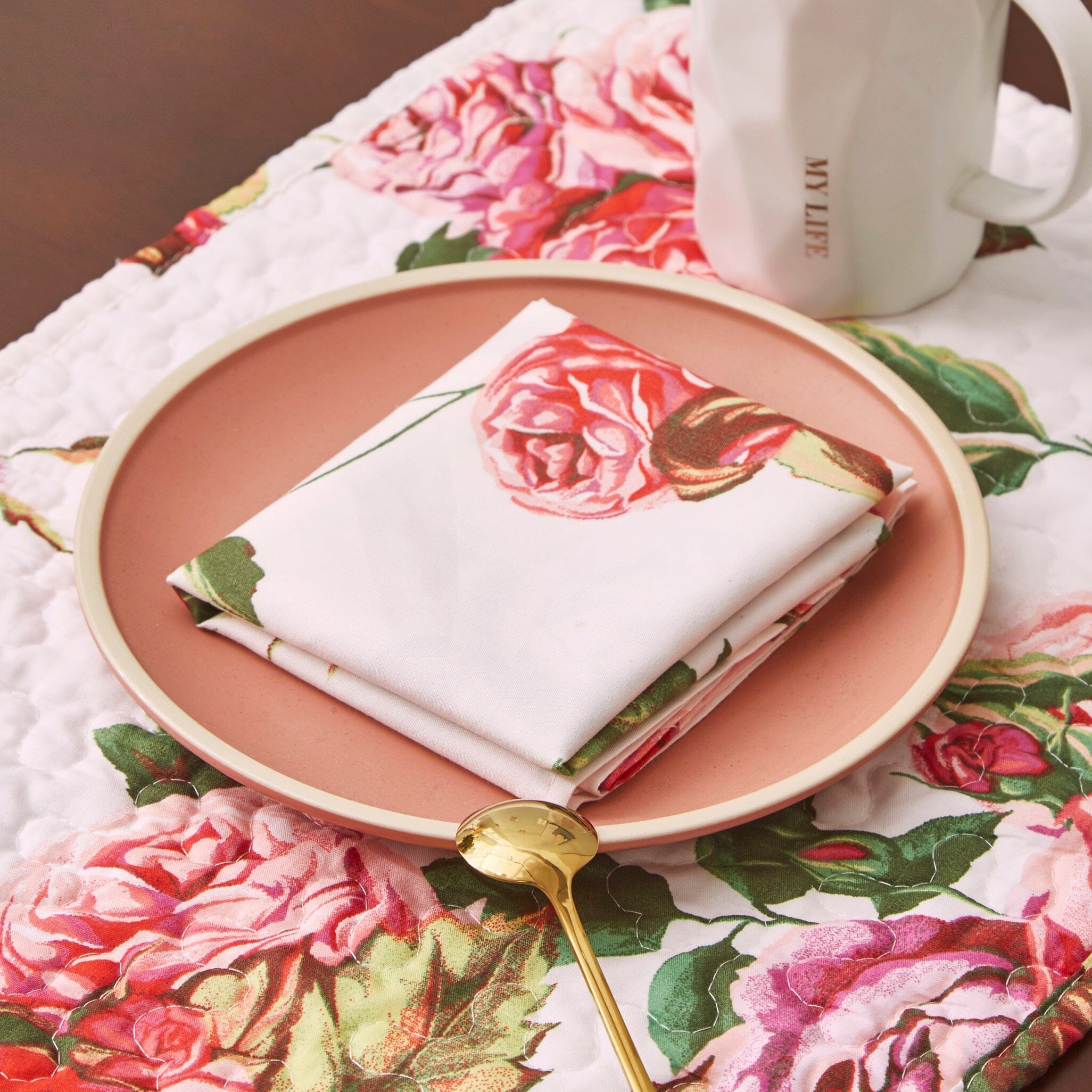 Romantic Roses Floral Dining Napkins - 4 Pc Set
