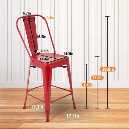 Set of 4 24 Inch Indoor/Outdoor Stackable Metal Bar Stools - Red