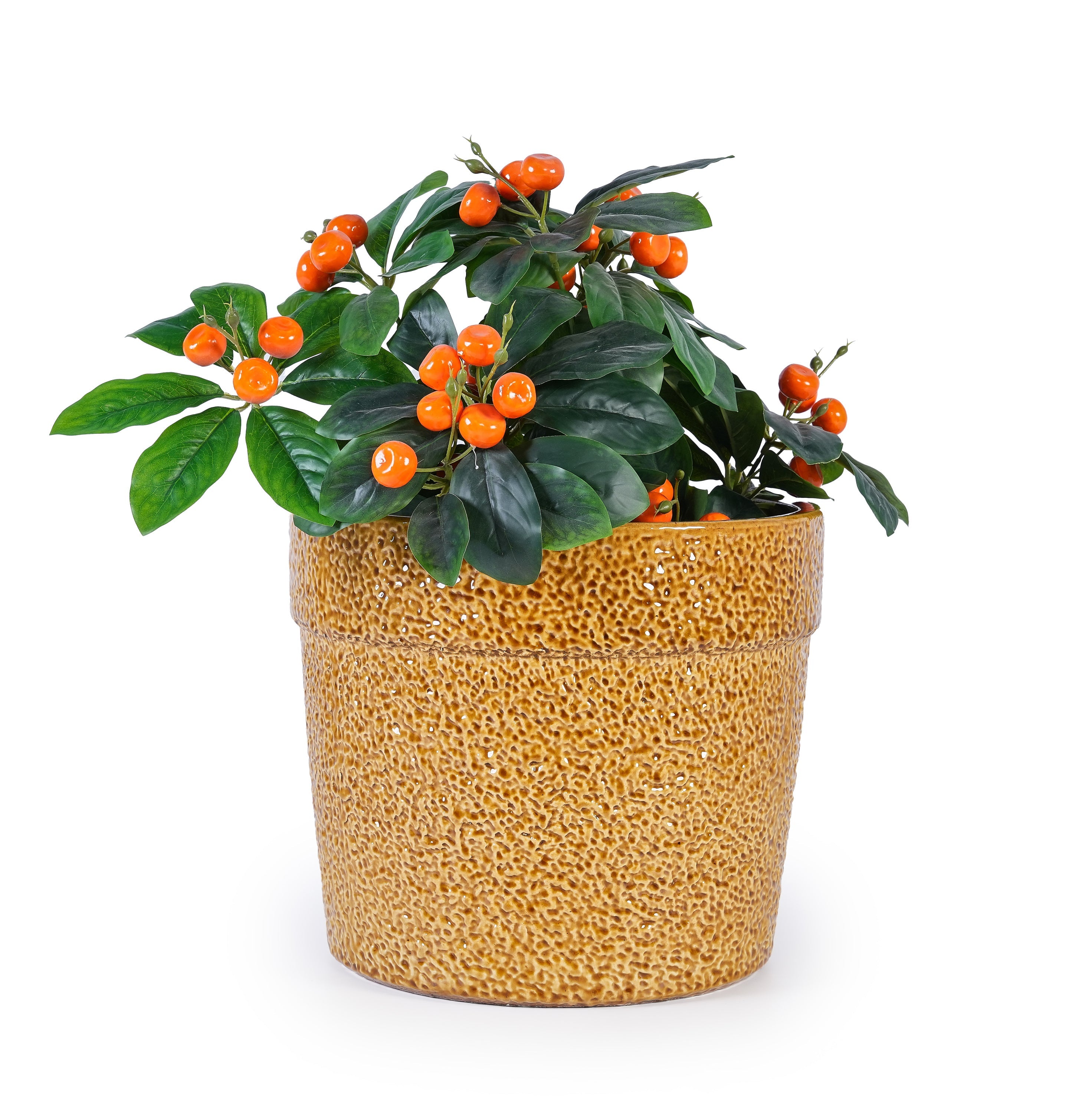 Set of 3 Honey Yellow Textured Ceramic Flowerpots