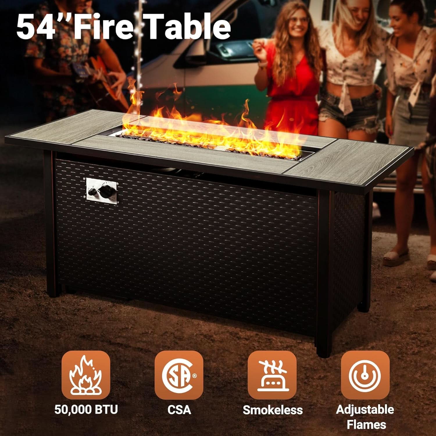 10 Piece Outdoor Patio Lounge Set with Fire Pit - Papaya