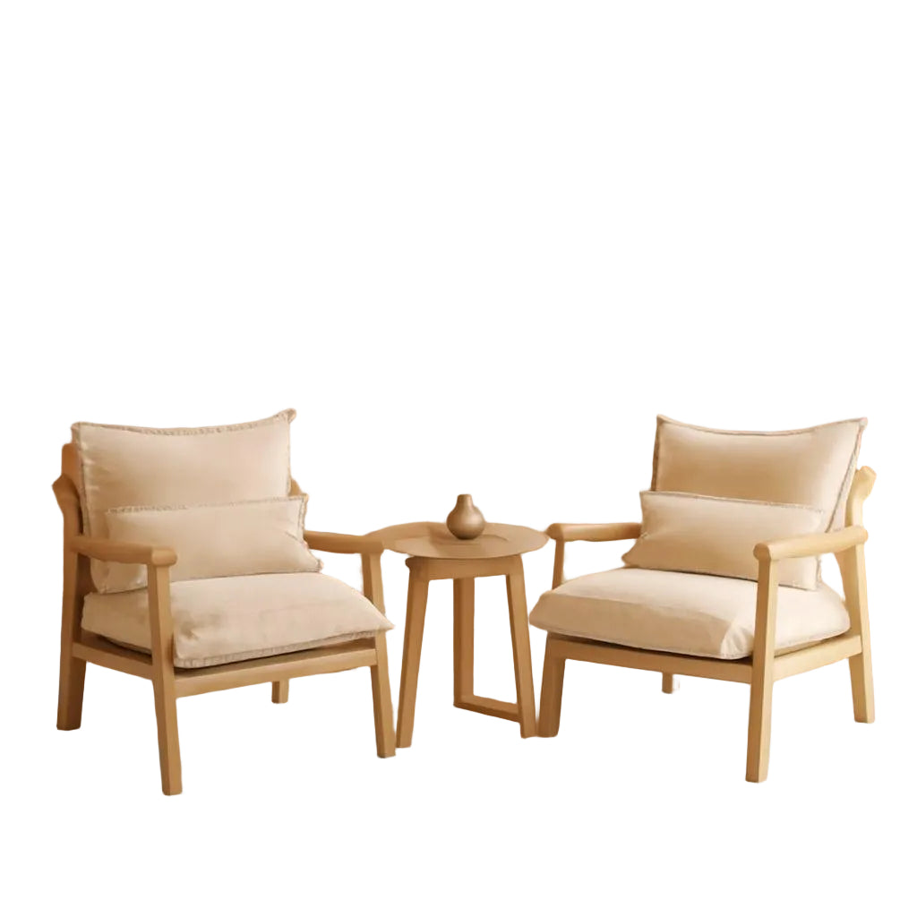 Cloud Accent Armchairs - 2 pc Set, Beige Chenille With Lumbar Pillow