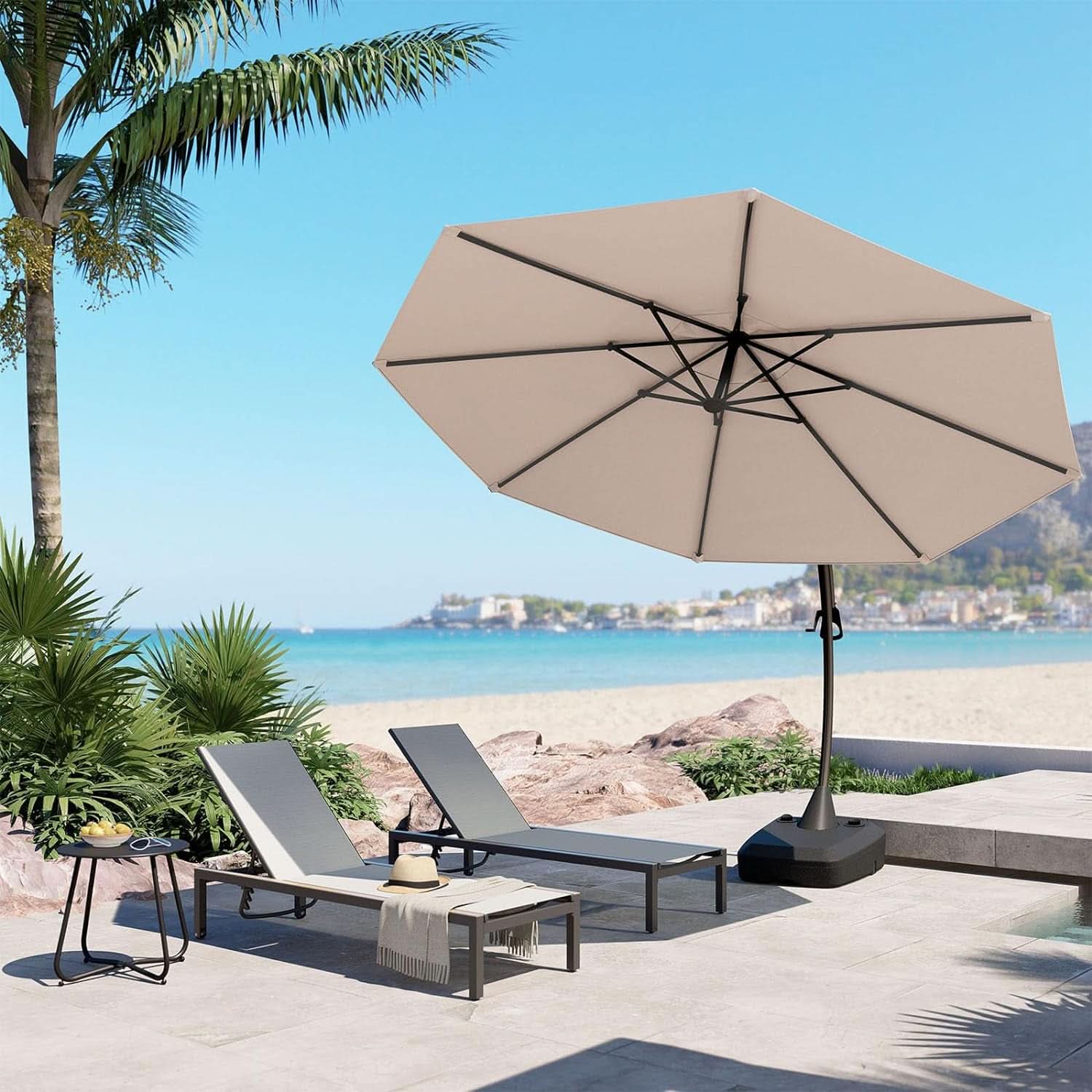 11ft Cantilever Umbrella With Durable Frame and Base - Champagne