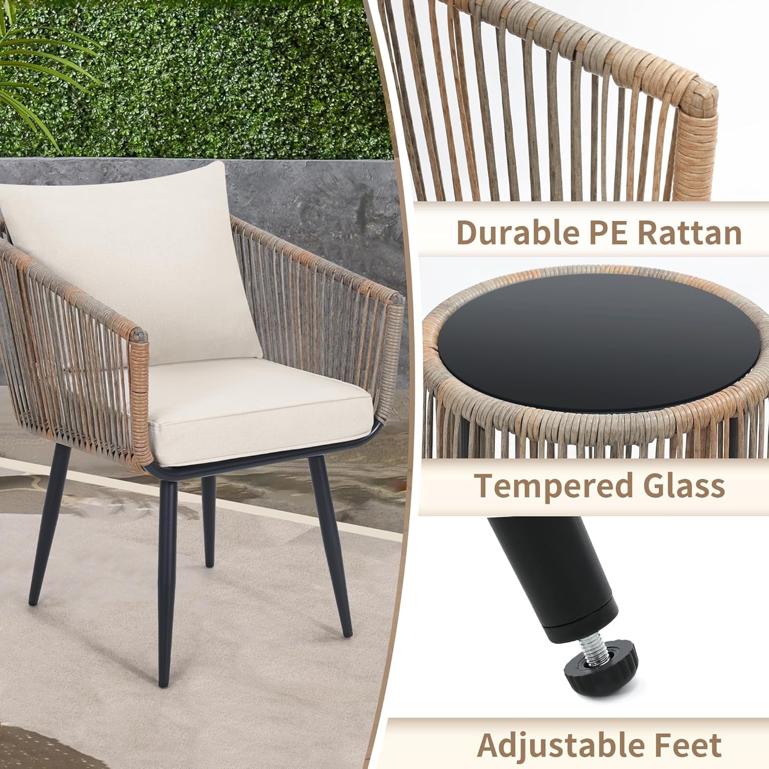 Beige 3 Piece Rattan Bistro Conversation Set