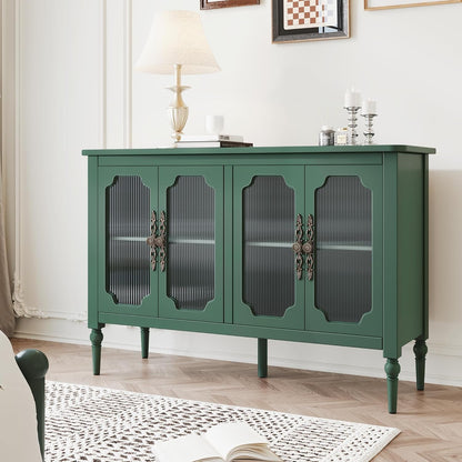 Vintage Sideboard With Glass Doors in Emerald Green