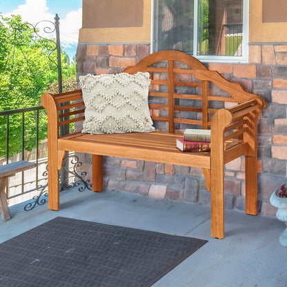 49 Inch Eucalyptus Wood Outdoor Folding Bench with Backrest and Armrests