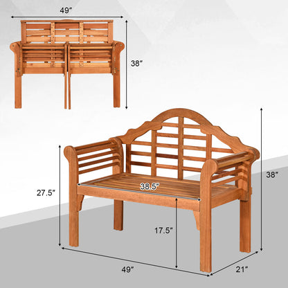 49 Inch Eucalyptus Wood Outdoor Folding Bench with Backrest and Armrests