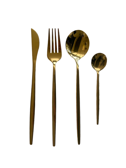 Modern Sleek Gold Flatware, Set of 16 Pre-Order
