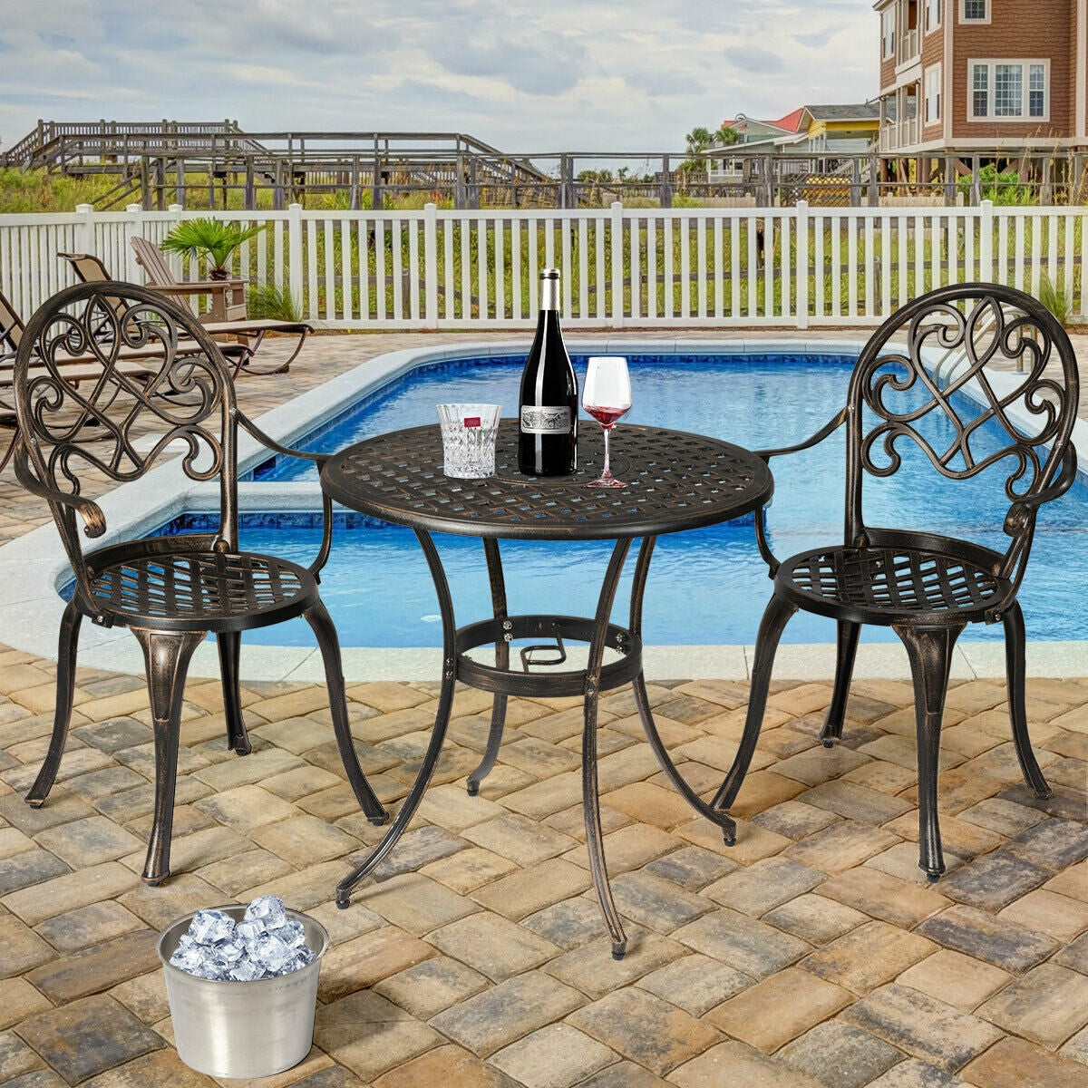 3 Piece Outdoor Bistro Set with Removable Ice Bucket