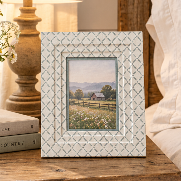 Block Printed Picture Frame - Croix Blue - 5x7